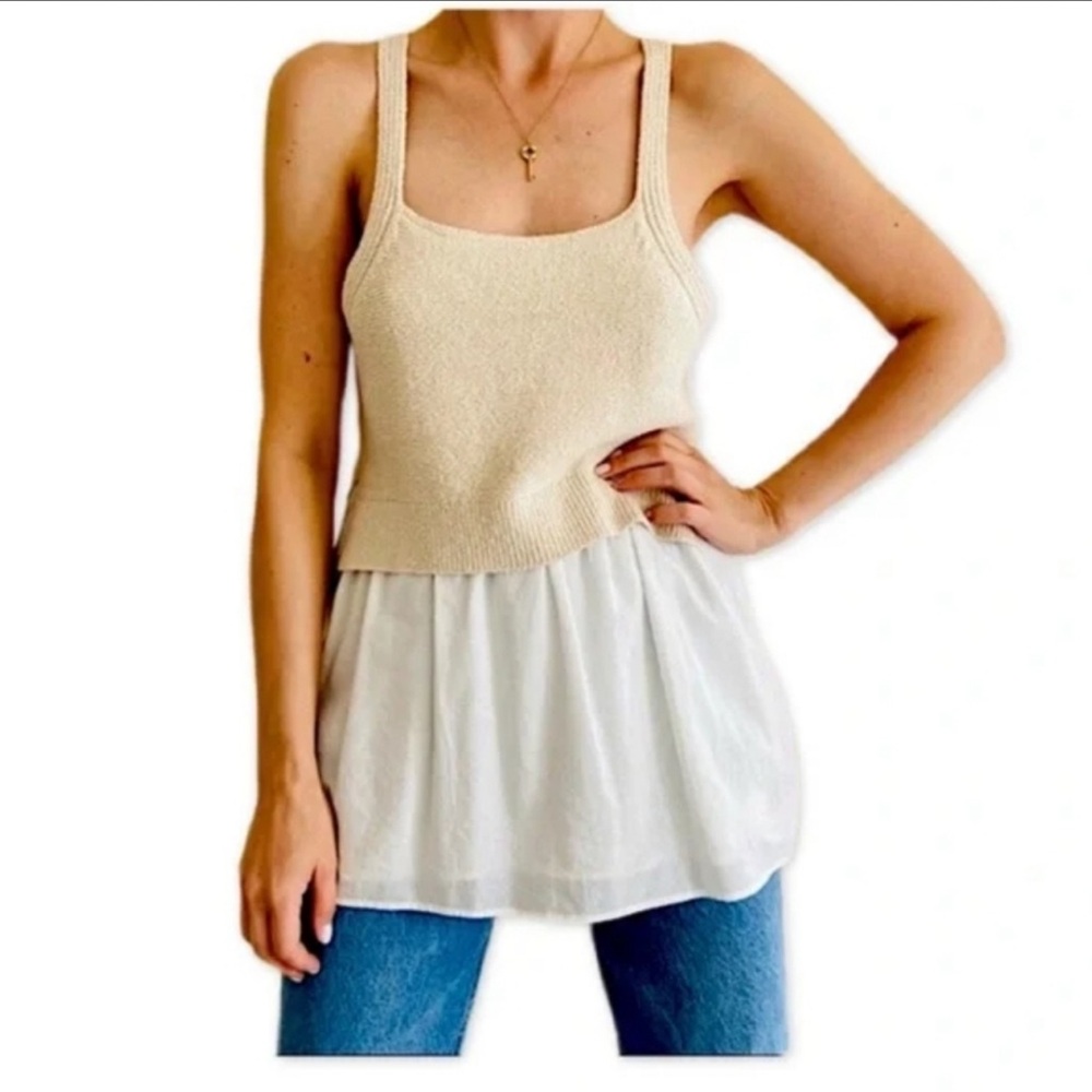 Anthropologie Jenna Knit Babydoll Tank Layered Bodice Blouse Neutral Size Small